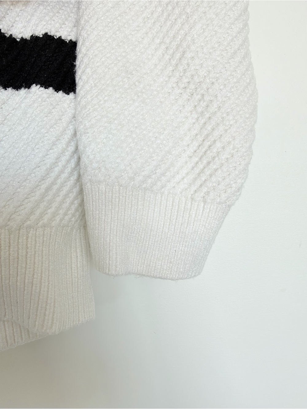 Mango White Quarter Zip Crewneck Sweater with Black Stripes - Picture 11 of 16